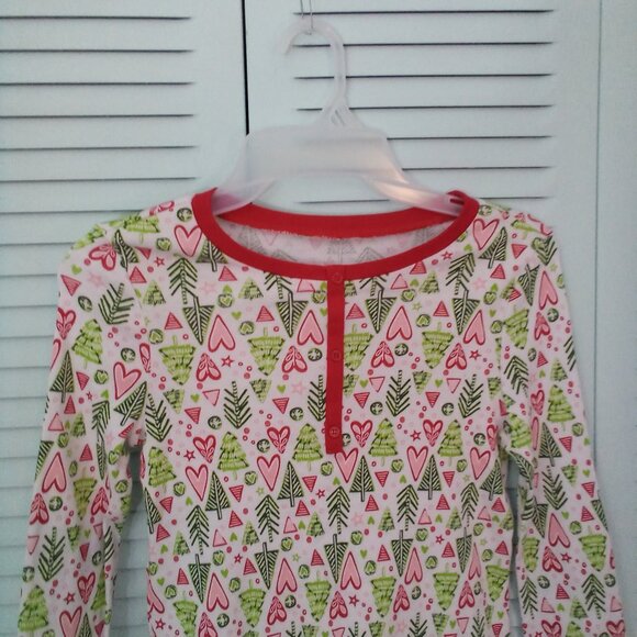 AMERICAN GIRL 8 CHRISTMAS 2-PIECE SET 100% COTTON HEARTS & PINES BUTTONS HENLEY - Picture 4 of 11